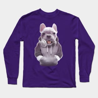 French Bulldog Puppy with Headphones Long Sleeve T-Shirt